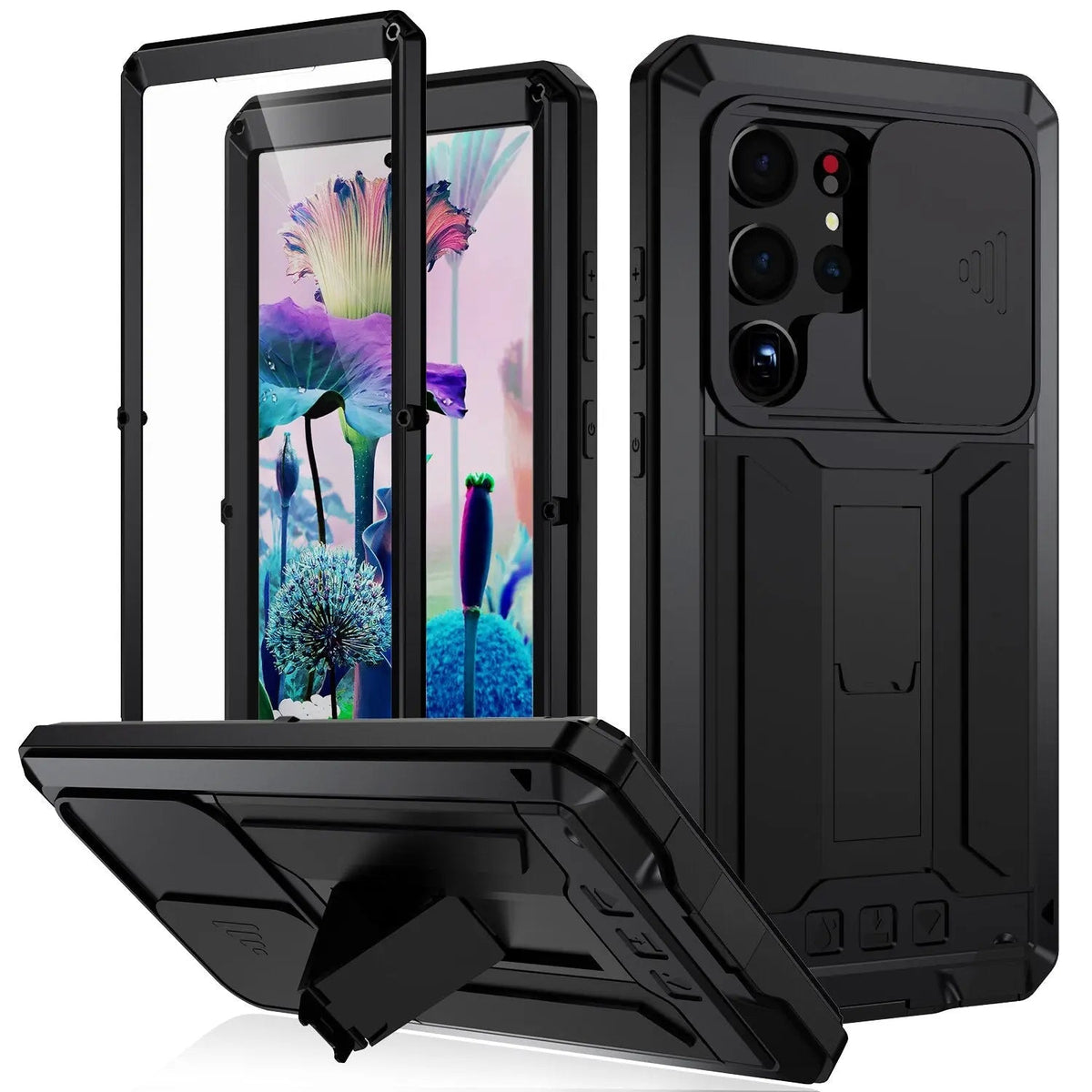 Heavy-Duty Samsung Galaxy S23 Armor Case with Built-In Screen Shield & Kickstand for Hands-Free Use | Thomler