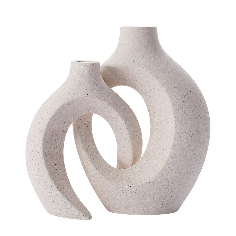 Ceramic Vase Porcelain Set Of 2 White Boho Living Room Table Decor Minimalist Scandinavian Home Accent | Thomler