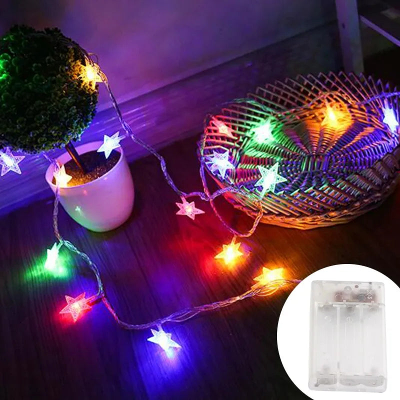 Battery or USB Powered Star Shaped Decorative String Lights for Indoor & Outdoor Spaces – 10 to 80 Bulbs | Thomler