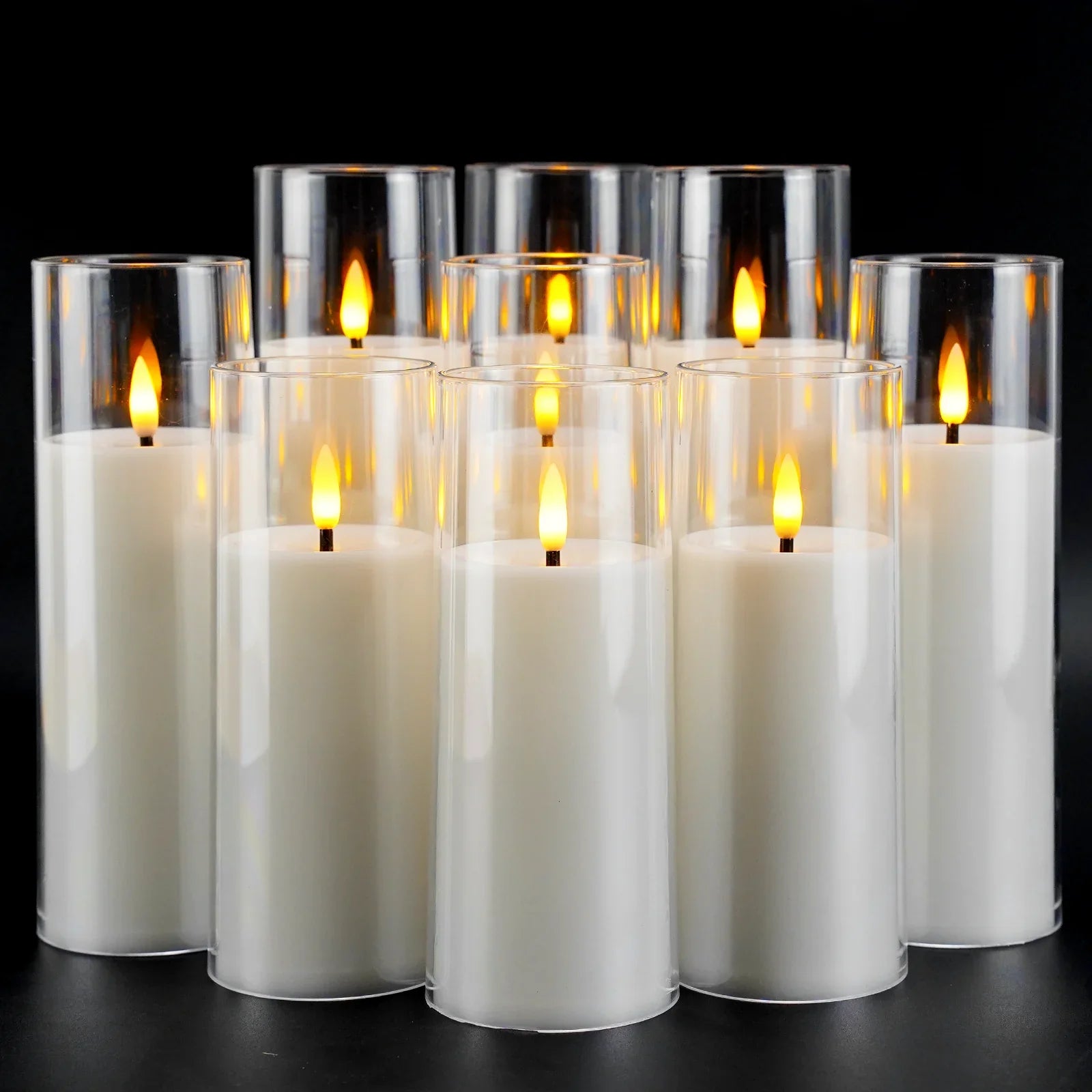 Flameless Candle Acrylic 9 in 9-Piece Set LED Remote Controlled Home Decor Ambient Lighting | Thomler