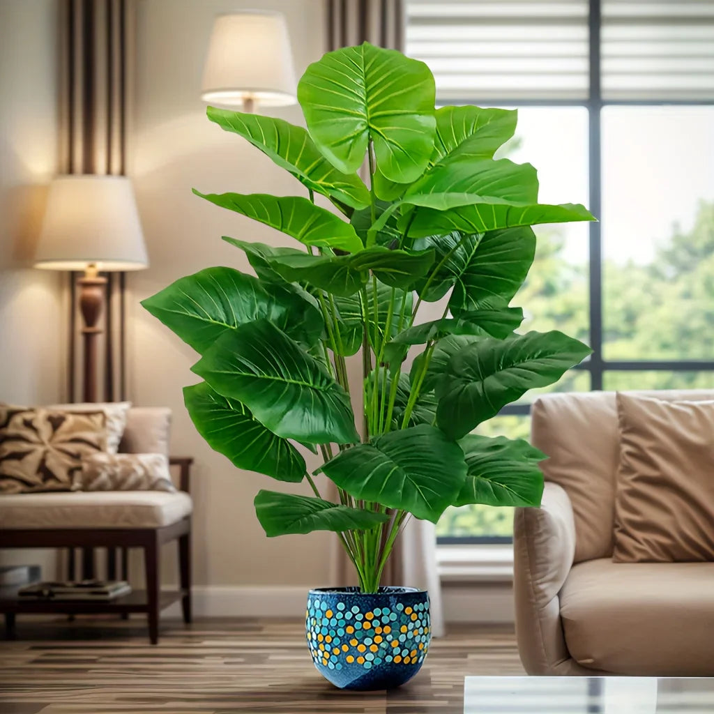 Artificial Plant Plastic 100.0 cm Green Indoor Outdoor Taro Palm Floor Decor Broad Leaf Tropical Display | Thomler