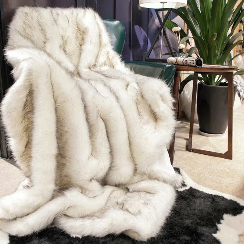 Throw Blanket Faux Fur 80 in x 60 in Luxury Living Room Sofa Bed Decorative Cozy Throw | Thomler