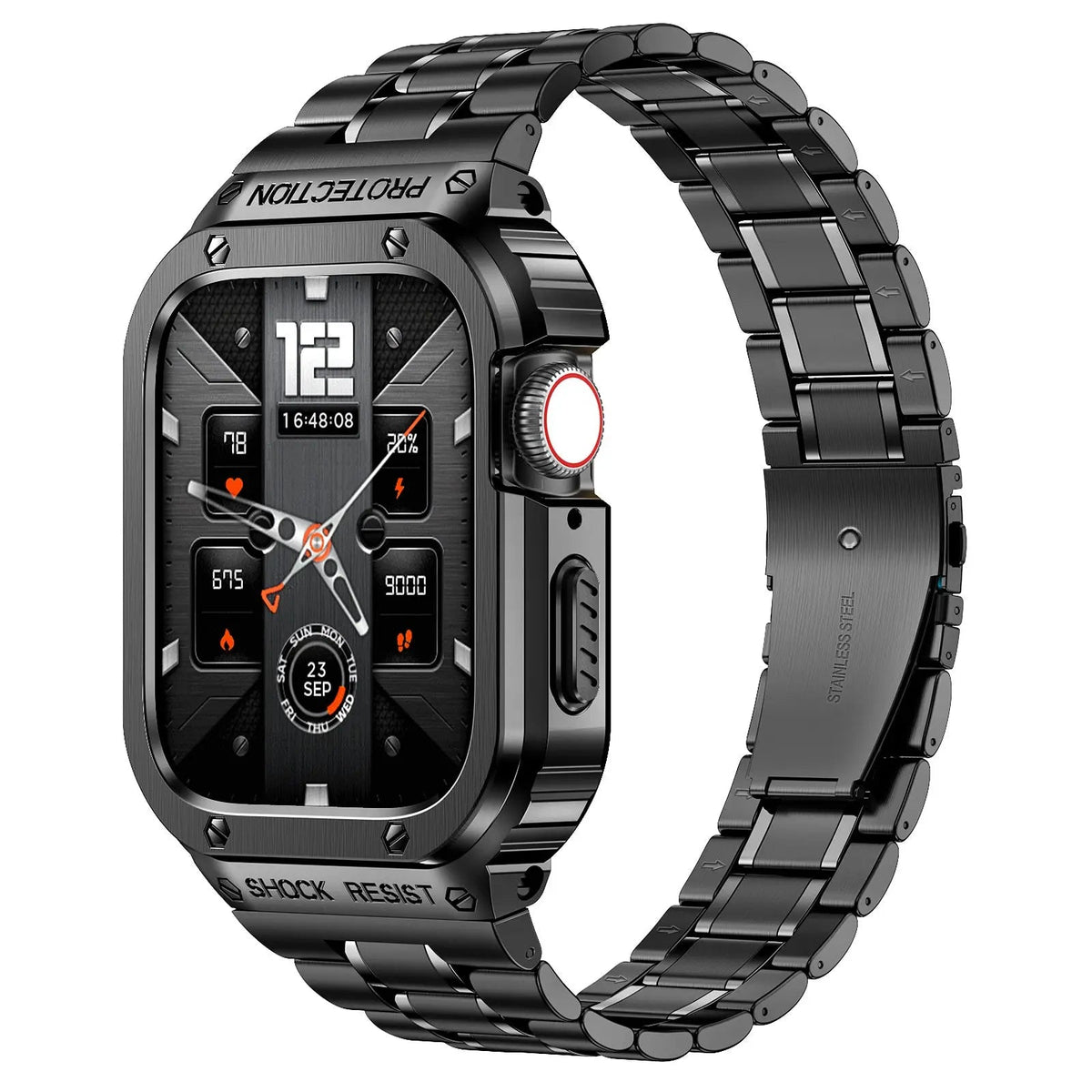 Metal Band and Bumper Case Bundle for Apple Watch 44mm 45mm Series – Shock-Absorbing Frame with Coordinated Strap in Black Silver Gold | Thomler
