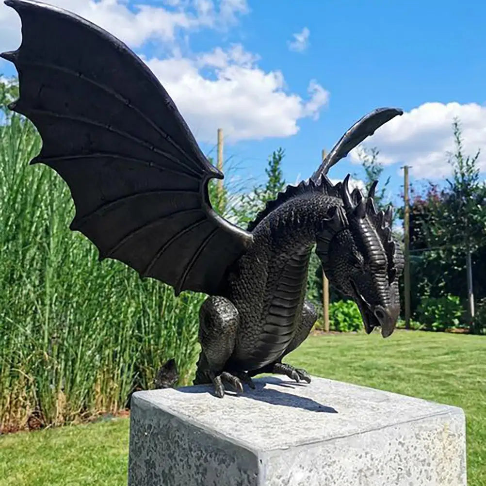 Garden Fountain Resin Dragon Sculpture 35.0 cm Bronze Pond Patio Water Feature Fantasy Ornament | Thomler