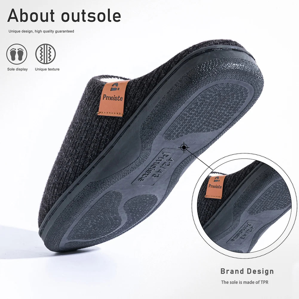 Men's Memory Foam House Slippers with TPR Rubber Sole – Knit Indoor Shoes for Cold Weather Lounging | Thomler