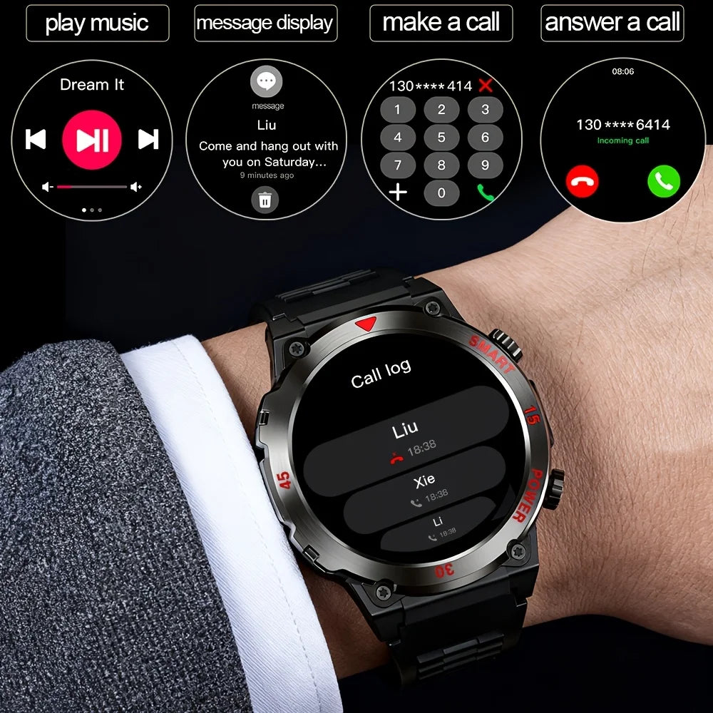 Round Fitness Tracker with Built-In Flashlight & Bluetooth Calling – 1.52" HD Display, Heart Rate Monitor, Magnetic Charging for Outdoor | Thomler