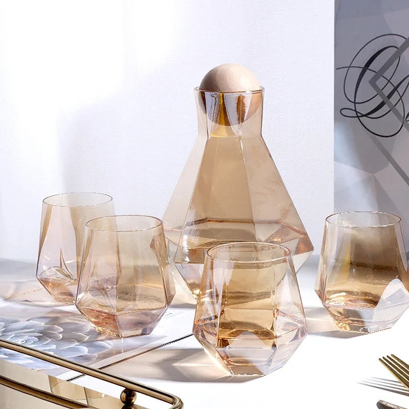 Glass Drinkware Set Eco-Friendly 9 in Jug 4 in Rocks Glasses Diamond Pattern Bar Kitchen Dining Accessories | Thomler