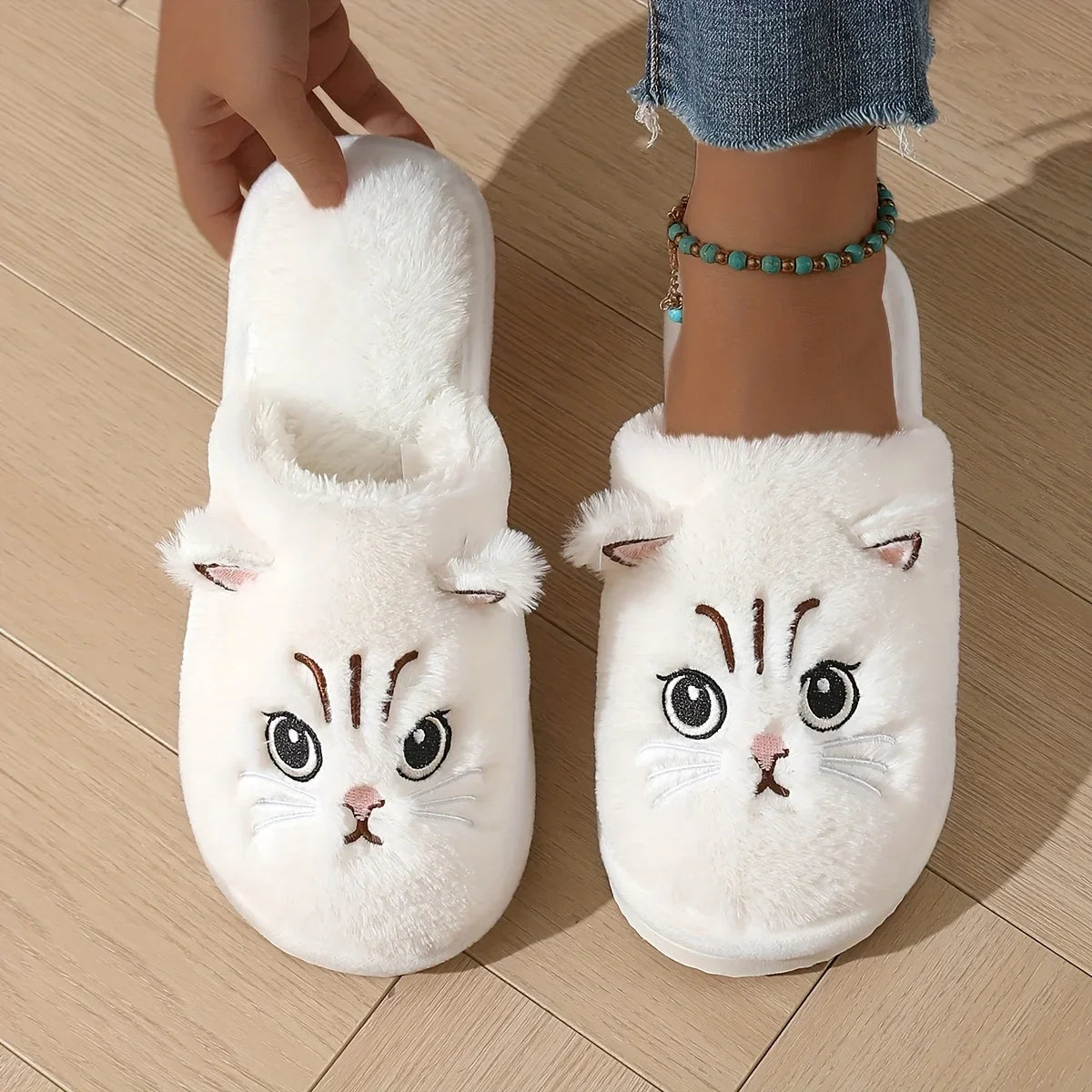 Women's Fuzzy Cat Slippers with Cushioned Foam Sole & Non-Slip Grip for Indoor Lounging & Bedroom Comfort | Thomler