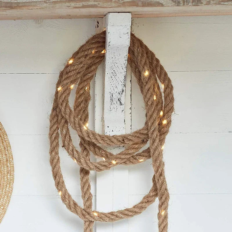 Rustic Hemp Rope LED String Lights Warm White Battery Powered Decorative Lighting for Living Room Bedroom Patio Garden Party Wedding | Thomler