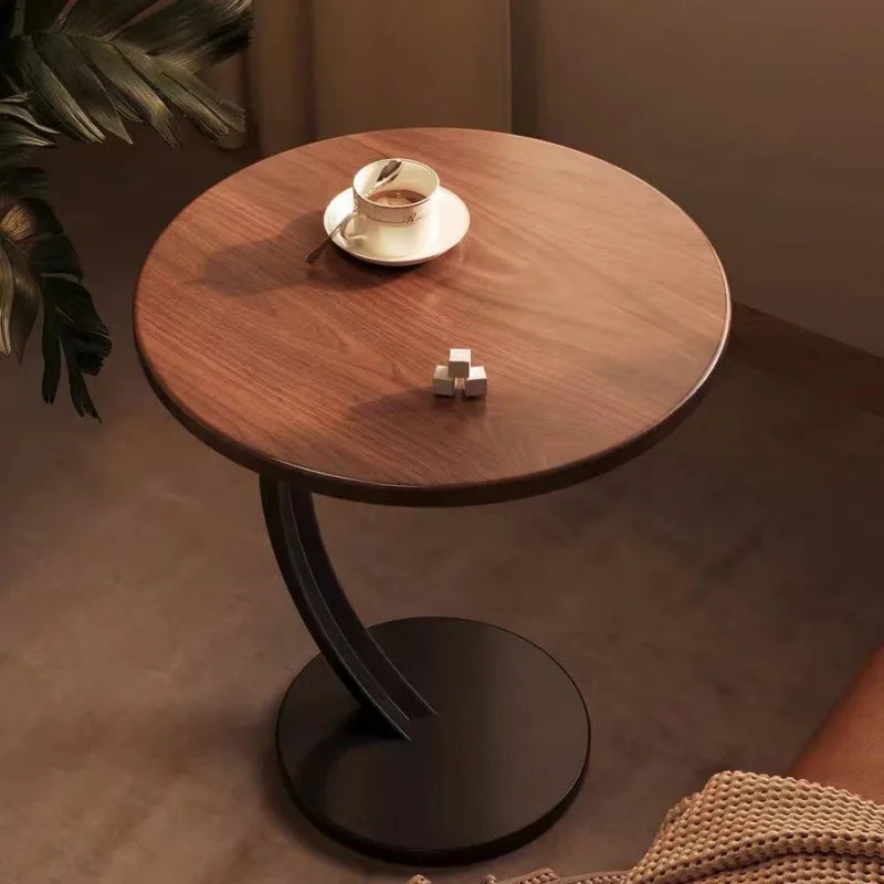 Circular Side Table with Wood Top & Metal Base – Space-Saving Accent for Living Room & Bedroom | Thomler