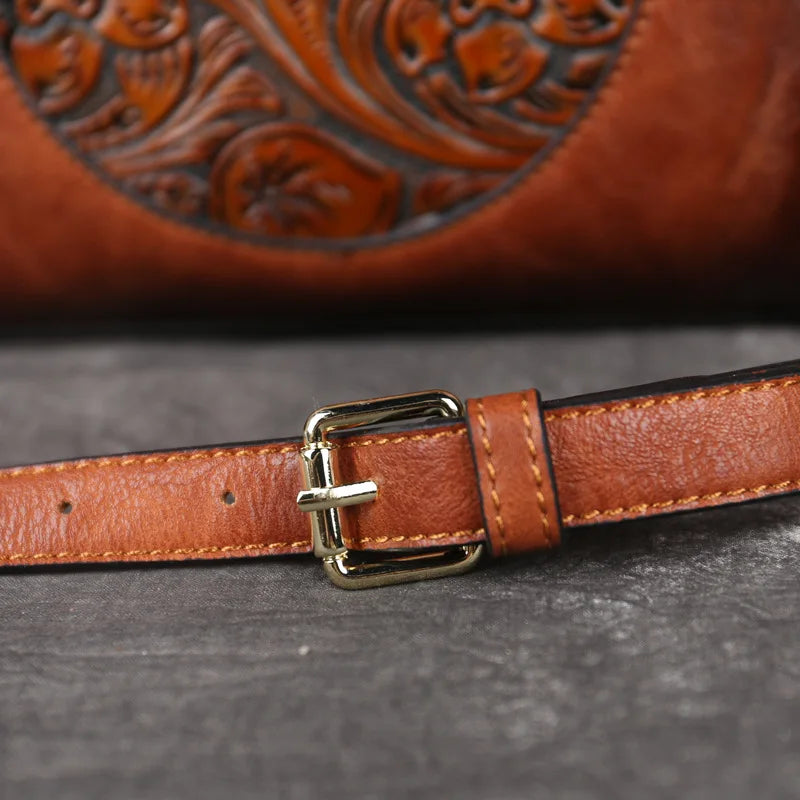 Embossed Leather Handbag for Women with Adjustable Strap and Multiple Compartments – Vintage-Inspired Shoulder Bag Purse | Thomler