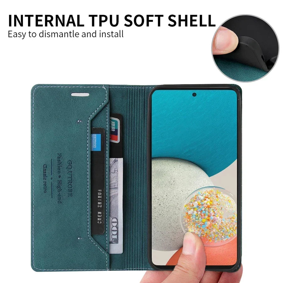 Folio Phone Case with Card Slots & Kickstand for Samsung Galaxy A Series – Magnetic Closure Synthetic Leather Cover | Thomler
