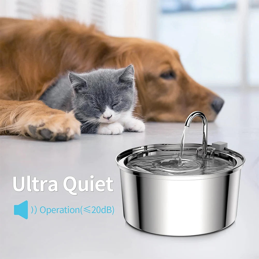 USB-Powered Hydration Station for Dogs & Cats 108 fl oz Stainless Steel Recirculating Bowl Silent Pump Dual Filter System for Small Medium | Thomler