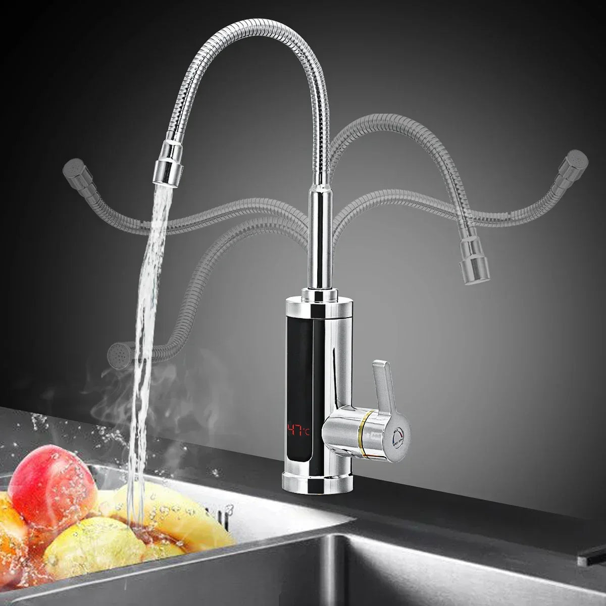 Instant Hot Water Electric Kitchen Faucet 3000W Tankless Tap for Sink 86-140°F Dual-Handle Cold & Heated Water Dispenser Fast Heating Stainl | Thomler