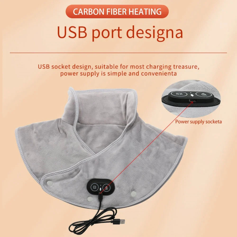 Heated Neck and Shoulder Wrap with Vibration – USB Rechargeable Heat Therapy Cushion – 3 Temperature Settings, Auto Timer, Soft Plush | Thomler