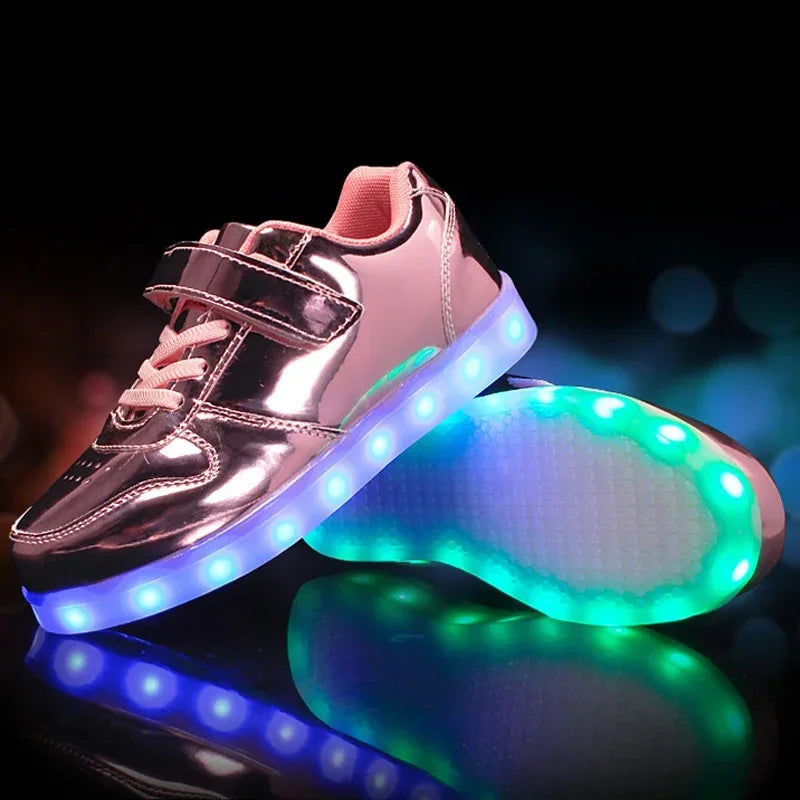 Childrens Trainers Synthetic Rubber LED Light Up Velcro Pink Daily School Play Sneakers Multiple Light Modes | Thomler