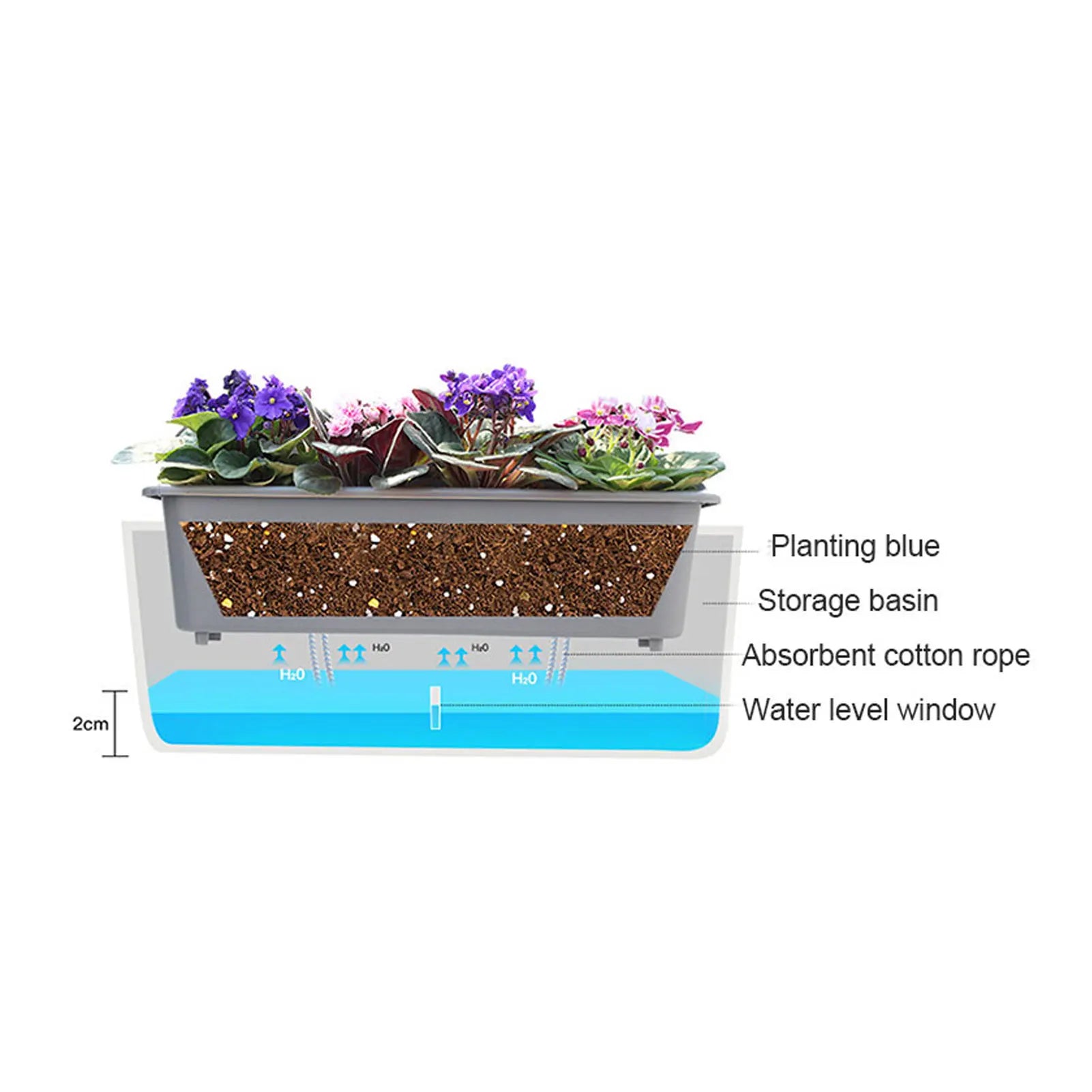Planter Box PP Plastic 43.5 cm Self Watering Indoor Outdoor Herb Flower Windowsill Container With Water Level Indicator | Thomler