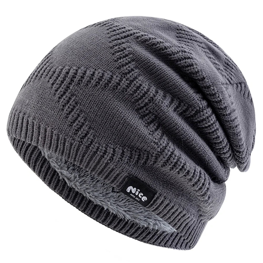 Textured Knit Winter Hat with Fleece Lining – Slouchy Unisex Beanie for Cold Weather Outdoor Wear & Everyday Use | Thomler
