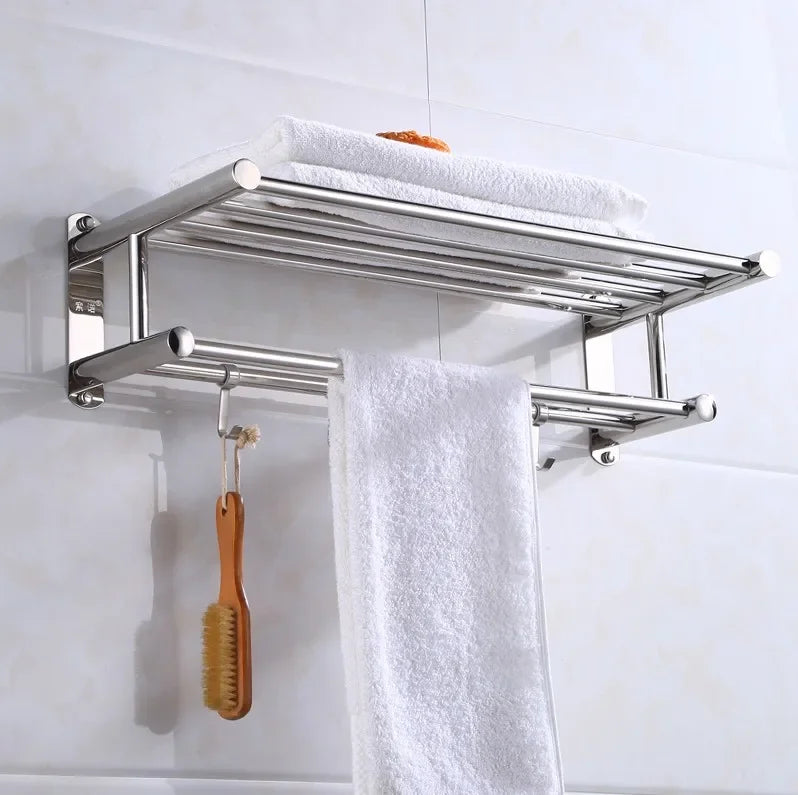 Wall-Mount Towel Rack in Brushed Stainless Steel for Bathroom Storage | Thomler