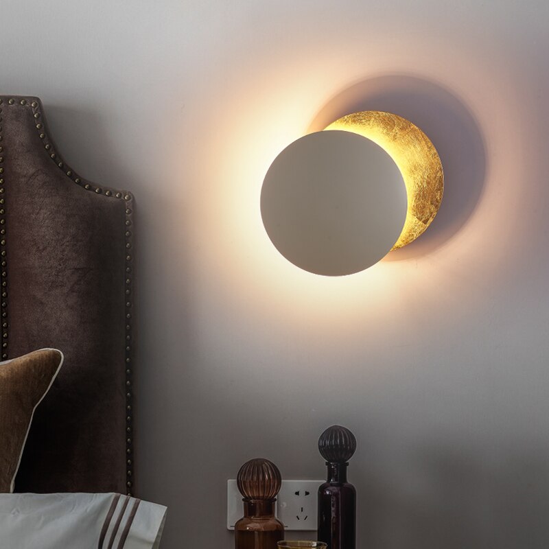 Modern Eclipse Shadow Wall Sconce LED Light White Gold Copper Black Indoor Ambient Lighting for Living Room Bedroom Hallway Reading Nook | Thomler