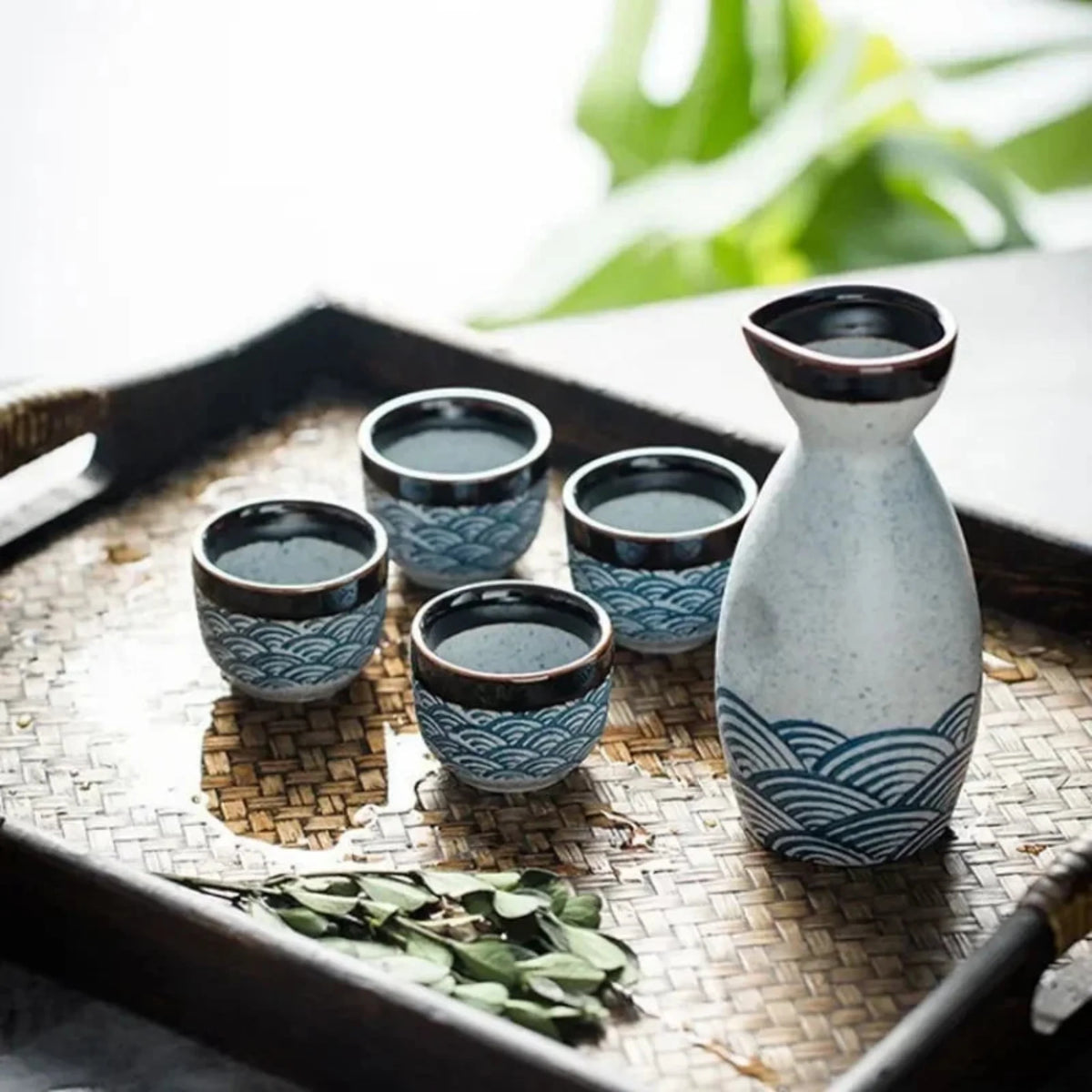 Ceramic Sake Serving Set with Carafe & Cups – Traditional Japanese Drinkware for Home Entertaining | Thomler
