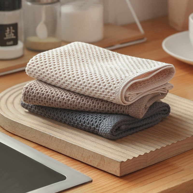 Towel Set Cotton Honeycomb 6 Piece Neutral Kitchen Bathroom Quick Dry Hand Dish Cleaning Cloths | Thomler
