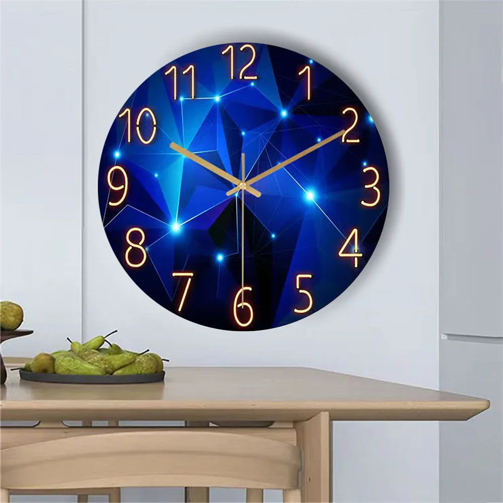 Wall Clock Tempered Glass 30.0 cm Dark Blue Silent Quartz Living Room Bedroom Geometric Modern Analogue Decor | Thomler