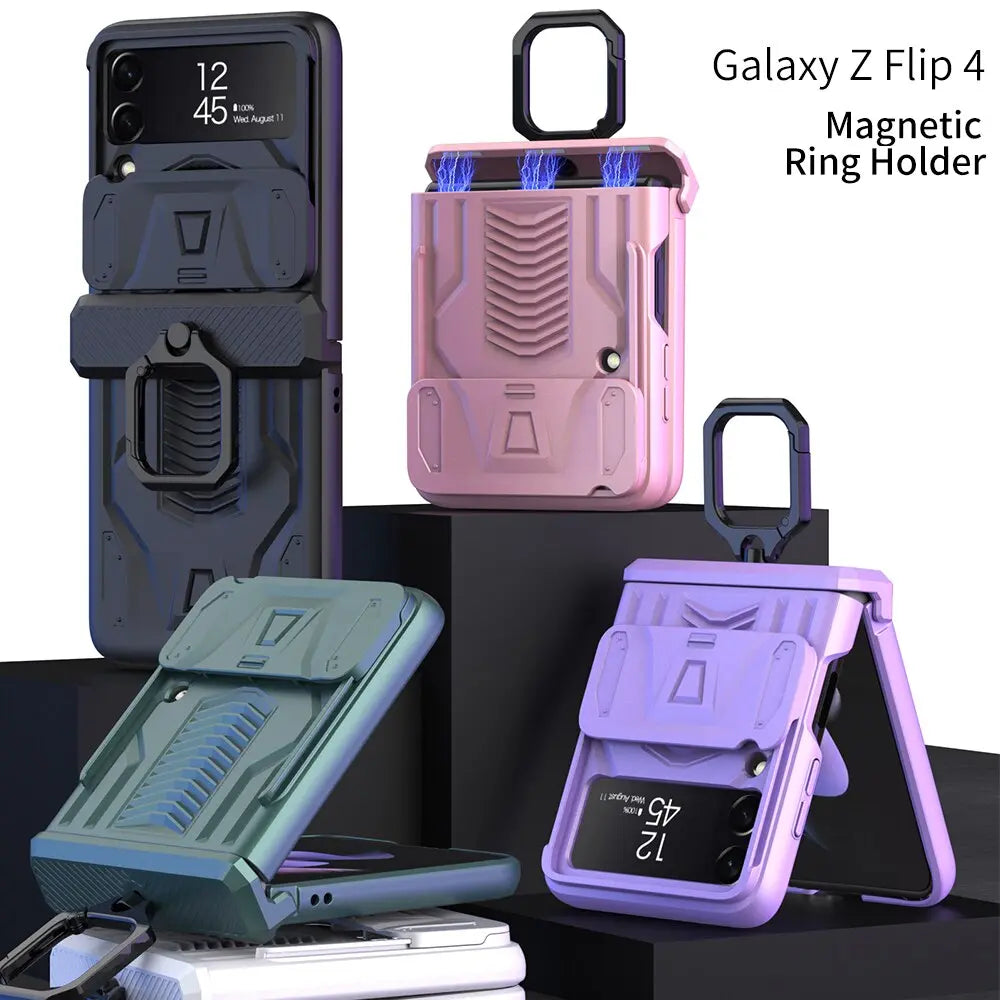 Foldable Phone Protective Cover with Magnetic Kickstand Ring for Samsung Galaxy Z Flip 4 & Z Flip 3 – Dual-Layer Shockproof Design | Thomler