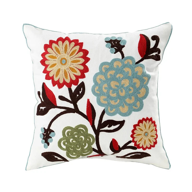Cushion Cover Cotton Canvas 45.0 cm Floral Embroidered White Sofa Bed Decorative Pillow Case Farmhouse Living Room Accent | Thomler