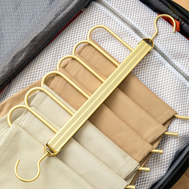 Trouser Hanger Aluminium 36.0 cm Gold 6 Tier Wardrobe Space Saving Clothes Organiser Swivel Closet Storage Rack | Thomler