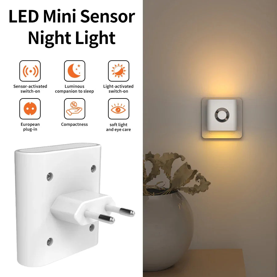 Night Light Plastic 3.0 m Motion Sensor Warm White Hallway Bedroom Plug In LED Wall Lamp Automatic Radar Safety Light | Thomler