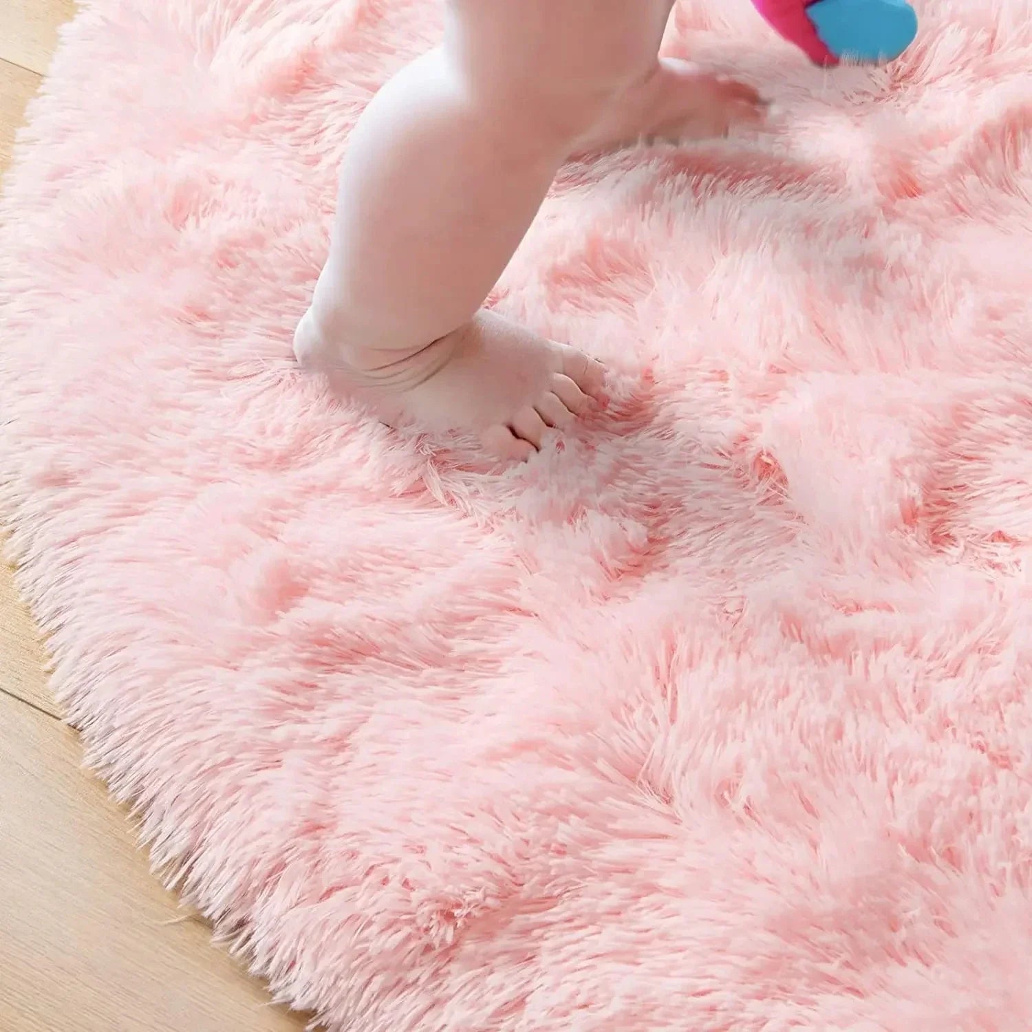 Round Rug Polyester Microfibre 100.0 cm Pink Children Play Area Shaggy Nursery Floor Mat Non Slip Memory Foam | Thomler