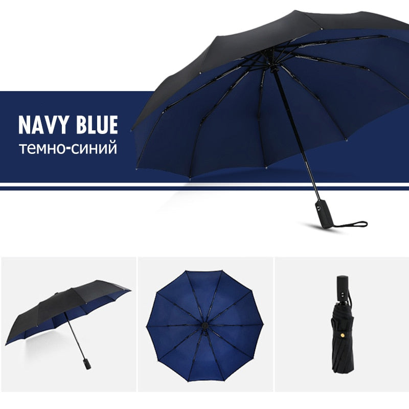 Reverse-Close Inverted Umbrella with Auto-Open Button – Wind-Resistant Double-Layer Canopy for Storm Protection – Hands-Free C-Handle | Thomler