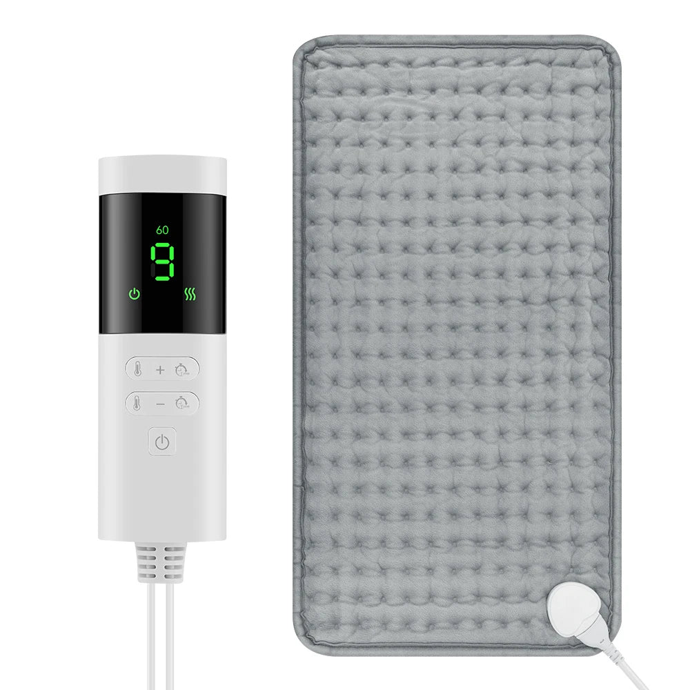 Therapeutic Heating Pad 9 Adjustable Levels Timer Auto-Shutoff Plush Velour Fabric Back Shoulder Leg Relief 24×12 in Gray for Home Office | Thomler