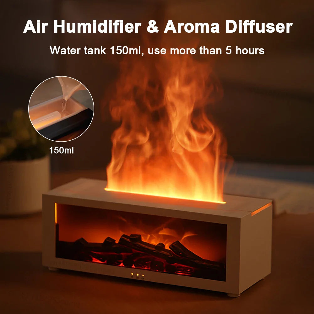 Humidifier Fireplace Effect 150 ml Remote Control LED Mood Light Aromatherapy Bedroom Desk Diffuser | Thomler