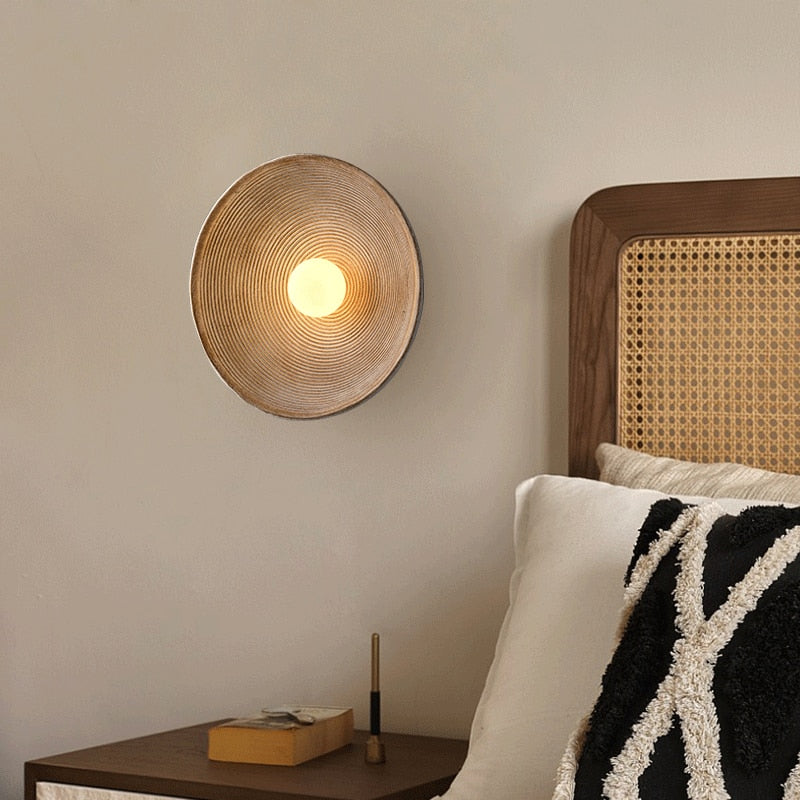 Wall Lamp Wood Glass 27.0 cm Natural Bedroom Hallway Japandi Retro Vintage Ambient Lighting Fixture | Thomler