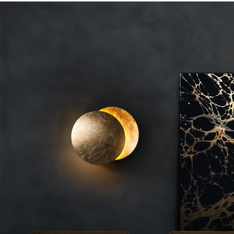 Modern Eclipse Shadow Wall Sconce LED Light White Gold Copper Black Indoor Ambient Lighting for Living Room Bedroom Hallway Reading Nook | Thomler
