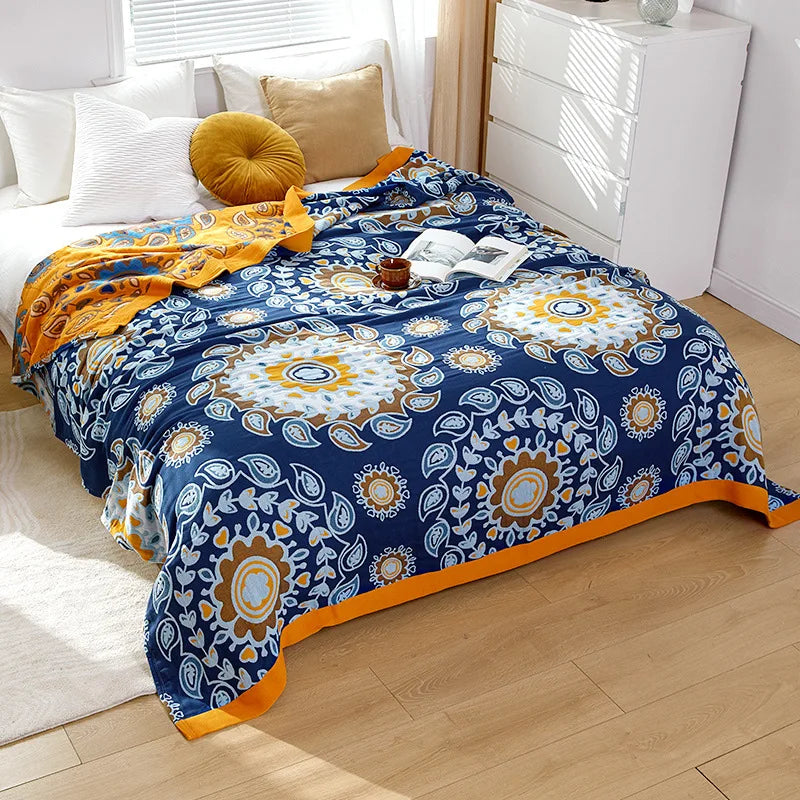 Lightweight Cotton Gauze Throw Blanket Queen King Bed Coverlet Breathable Floral Bedspread for Warm Weather Bedding | Thomler