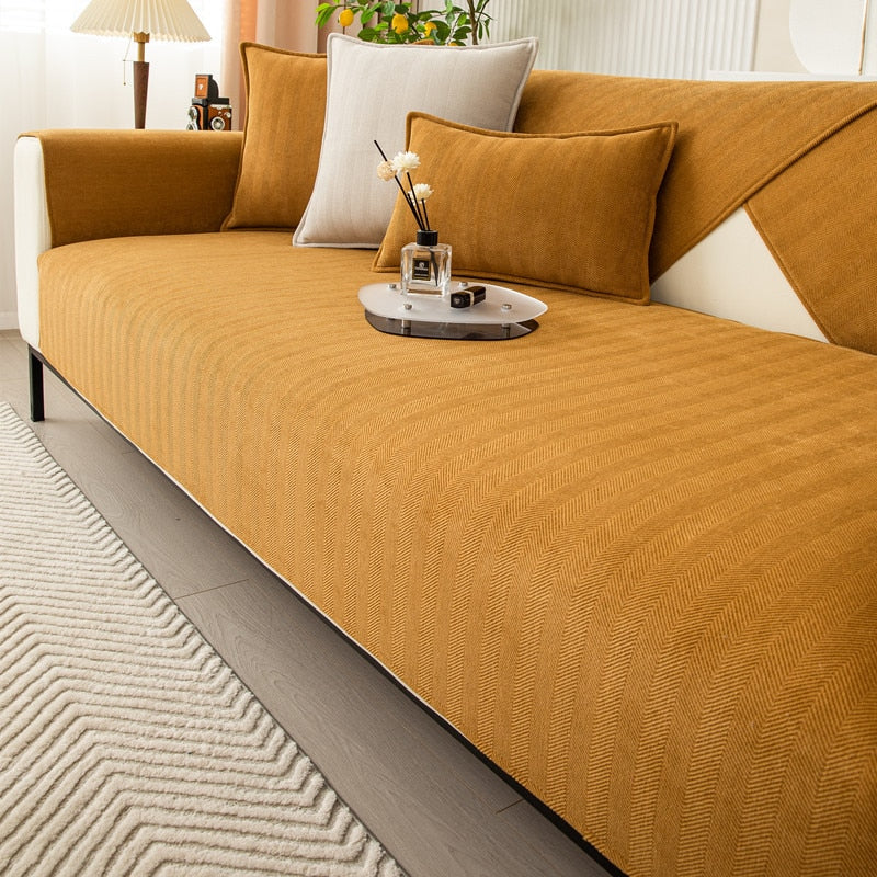 Chenille Couch Cover with Non-Slip Grip | Stays Put on Sofa, Loveseat, Sectional | Soft Throw for Living Room Furniture Protection | Thomler
