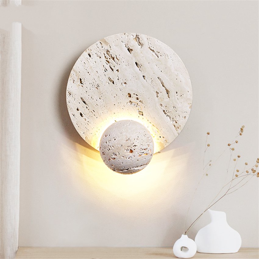 Wall Lamp Travertine Eclipse Design Natural Beige Bedroom Living Room Ambient Lighting Fixture | Thomler