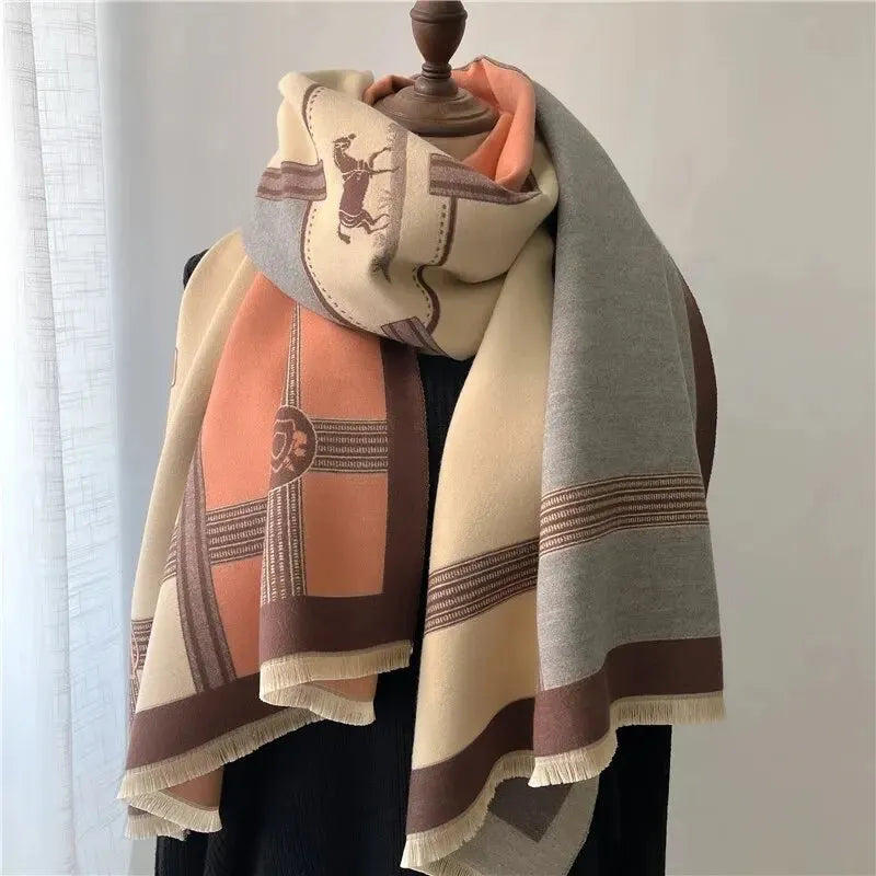 Cashmere Wrap Scarf for Women – Cozy Winter Accessory, Oversized Shawl, Soft Knit Design, Classic Stripe Pattern, Cold Weather Fashion | Thomler