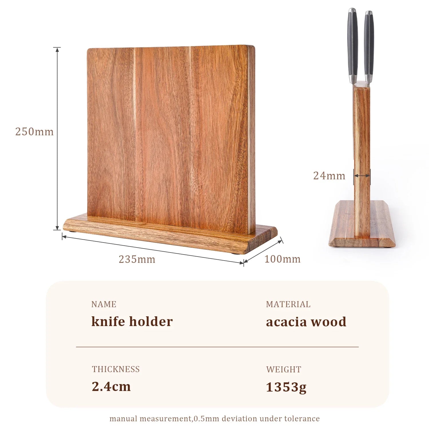 Knife Holder Acacia Wood Magnetic Freestanding Countertop Kitchen Storage Rack Organiser Natural Brown Space Saving Knife Block Alternative | Thomler