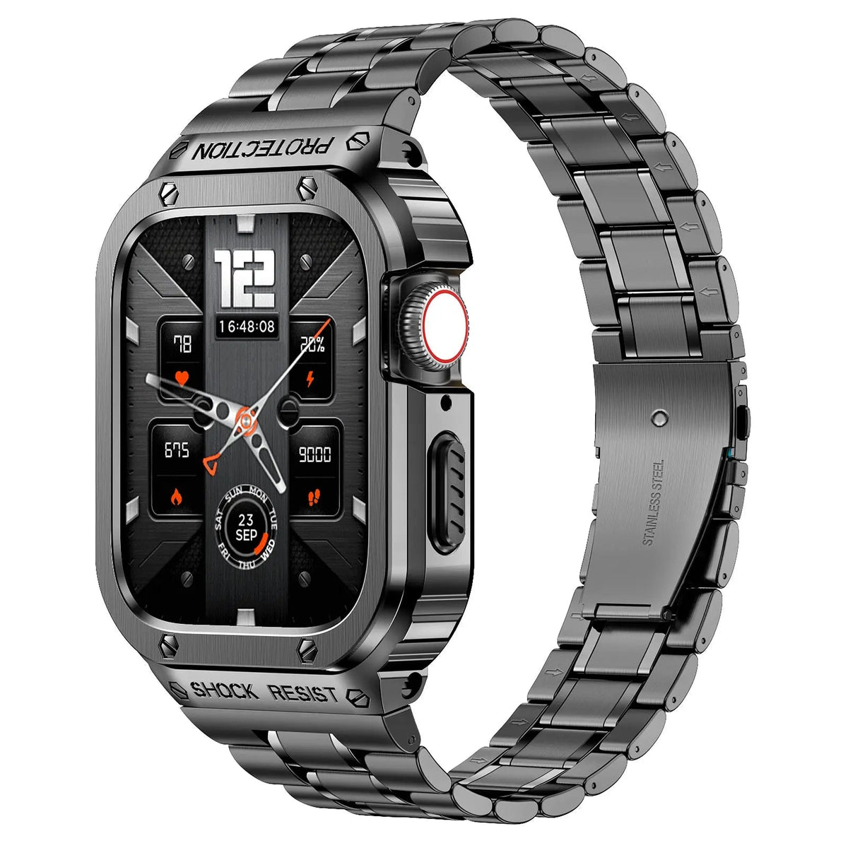 Metal Band and Bumper Case Bundle for Apple Watch 44mm 45mm Series – Shock-Absorbing Frame with Coordinated Strap in Black Silver Gold | Thomler