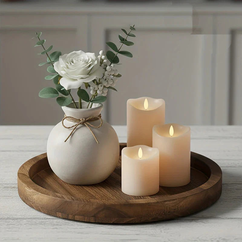 Decorative Tray Solid Wood 28.5 cm Round Brown Coffee Table Centrepiece Farmhouse Serving Tray Kitchen Counter Styling | Thomler