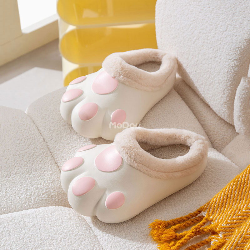 Plush Cat Paw Slippers with Fleece Lining – Cozy Winter House Shoes for Women & Men | Thomler