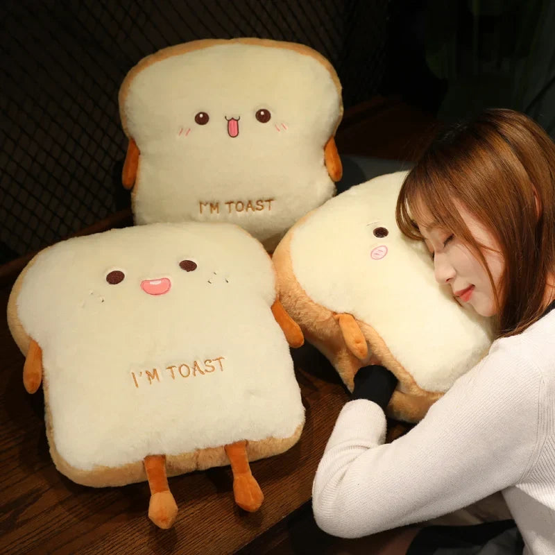 Soft Plush Toast Hand Warmer Pillow with Pocket – Cozy Stuffed Bread Cushion for Warmth & Comfort | Thomler