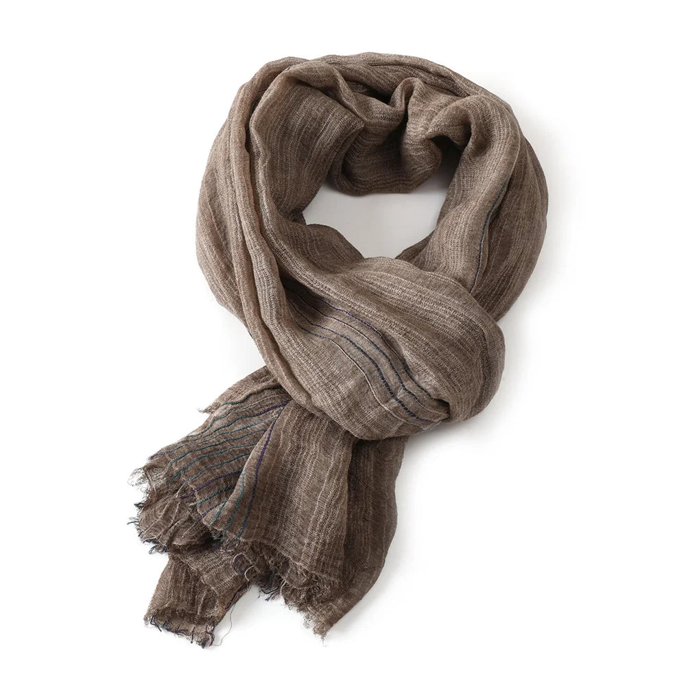 Cotton Linen Striped Scarf for Men – Lightweight Neck Wrap with Tassels for Fall & Winter | Thomler
