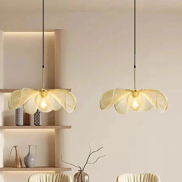 Art Deco Linen Drum Pendant Ceiling Light – Brass Hardware & Adjustable Cord for Dining Room, Living Room & Bedroom | Thomler