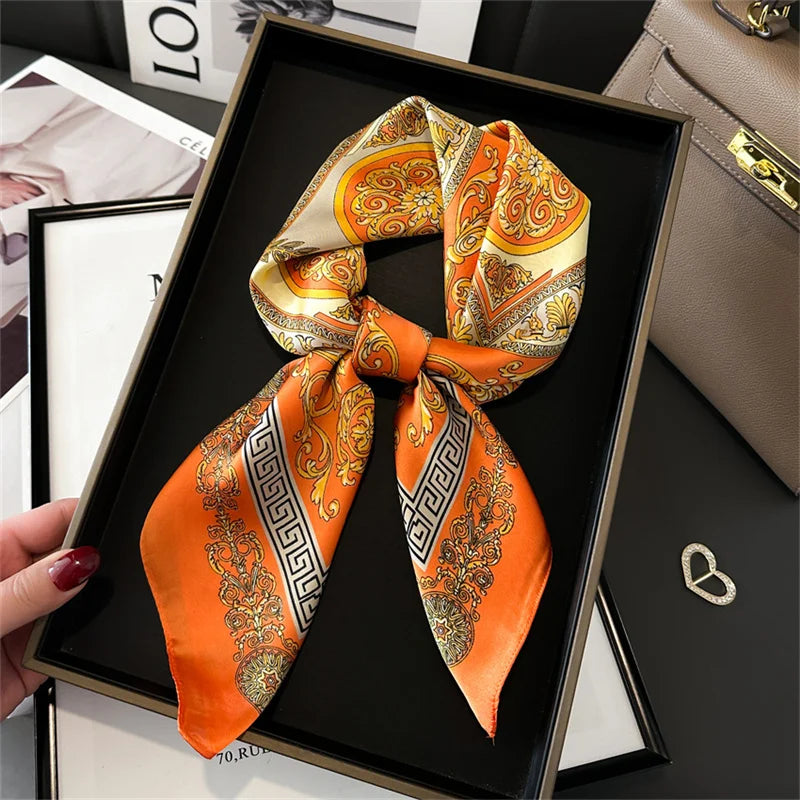 Printed Satin Square Neckerchief for Women 27.5×27.5 in Versatile Head Wrap Neck Tie Hair Ribbon Fashion Accessory | Thomler