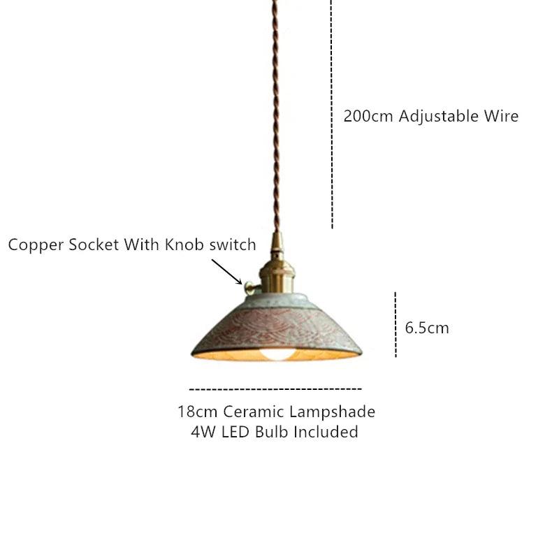 Ceramic Hanging Light Fixture with Unique Floral Designs for Kitchen, Dining Room, Cafe | Artisan Crafted Copper Hardware Pendant Lamp | Thomler